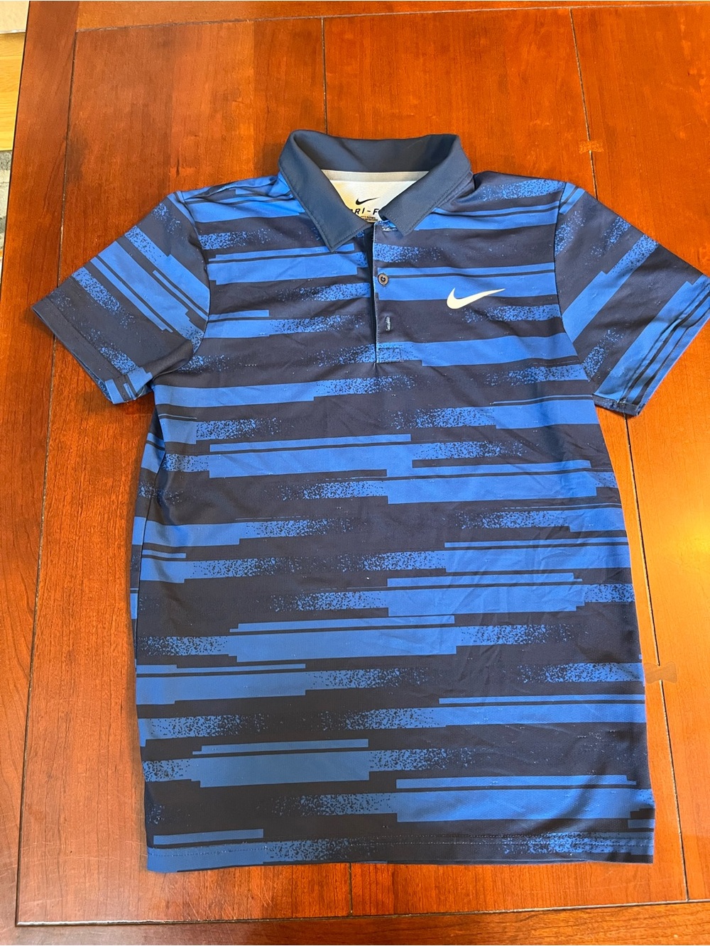 Nike Navy and Royal Blue Dri-FIT Striped Polo